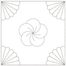 Daruma #5 #204 Yume-Fukin Sashiko Sampler Chrysanthemum and Fans (White or Indigo)