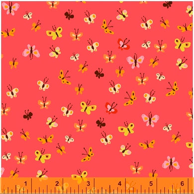 Heather Ross 20th Anniversary, Butterflies in Coral, per half-yard