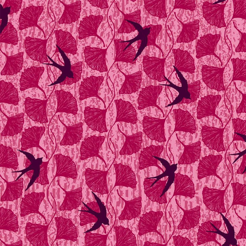 Norma Rose, Songbirds in Pink by Natalie Barnes, per half-yard