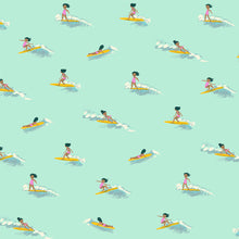 Load image into Gallery viewer, Malibu, Tiny Surfers in Sea Foam, Windham Fabrics, per half-yard