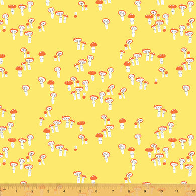 Far Far Away 3, Mushrooms in Yellow, by Heather Ross for Windham Fabrics, per half-yard