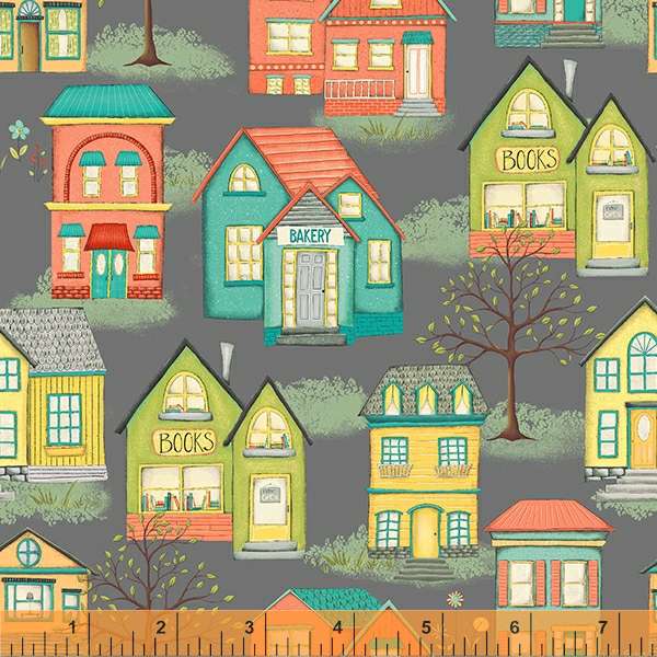Be My Neighbor by Terri Degenkolb, Houses in Grey, per half-yard