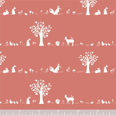 *Closeout Sale* Storyboek Drie, Forest Friends Coral in KNIT, per half-yard (DEFECT, Sold AS-IS)