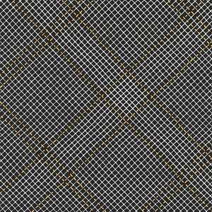 Collection CF, Tartan Single Border in Black (Gold Metallic), per half-yard