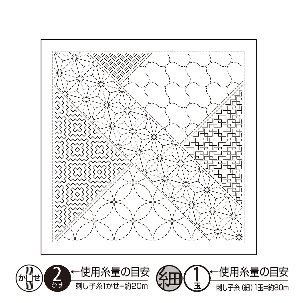 Olympus #H-1143_2143 Japanese Sashiko Hitomezashi, Hana-Fukin Sashiko Sampler - Yosegi (White OR Indigo)