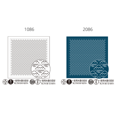 Olympus #H-1086, #H-2086 Japanese Sashiko Hitomezashi, Hana-Fukin Sashiko Sampler, Mt. Fuji (White OR Indigo)