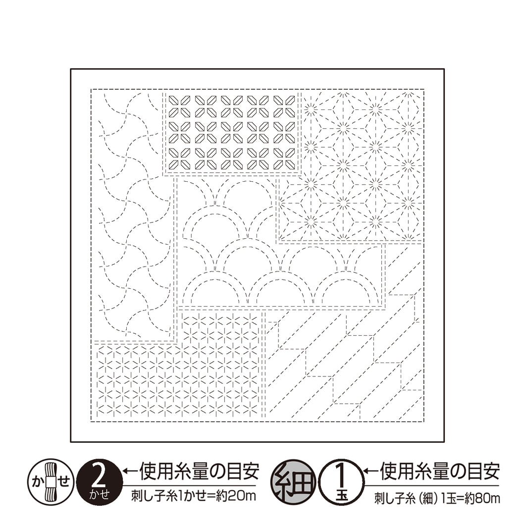 Olympus #H-1145_2145 Japanese Sashiko Hitomezashi, Hana-Fukin Sashiko Sampler - Chiyogami (White OR Indigo)
