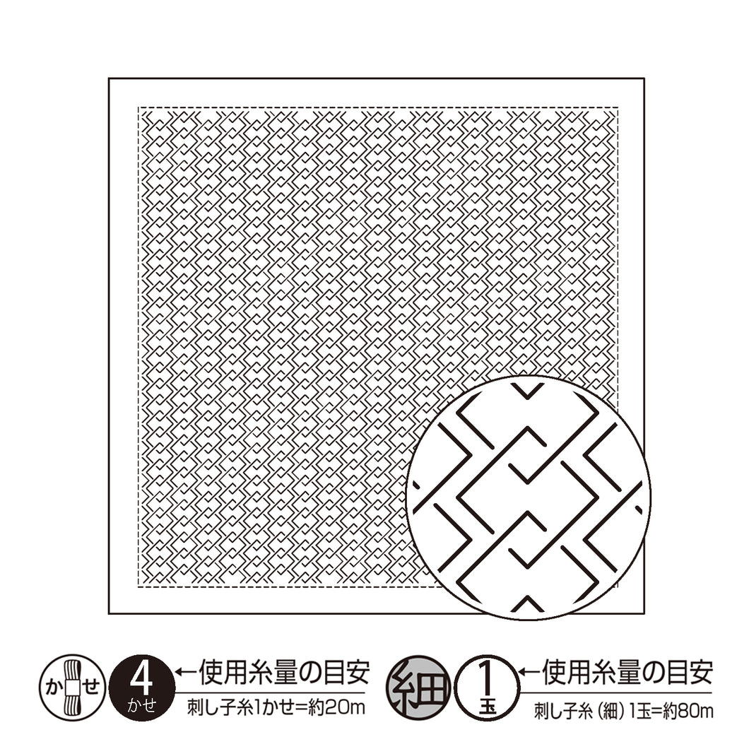 Olympus #H-1148_2148 Japanese Sashiko Hitomezashi, Hana-Fukin Sashiko Sampler - Yoshiwara-Ysunagi (White OR Indigo)
