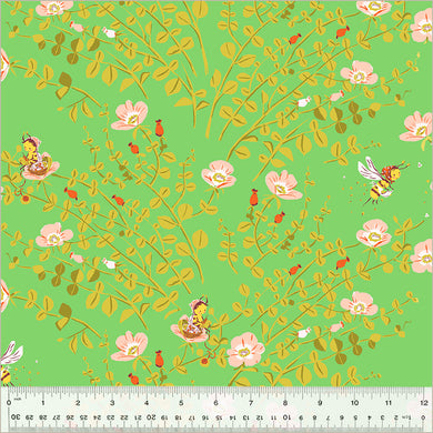 Heather Ross by Studio Edit, Nanny Bee in Green, by Heather Ross for Windham Fabrics, per half-yard