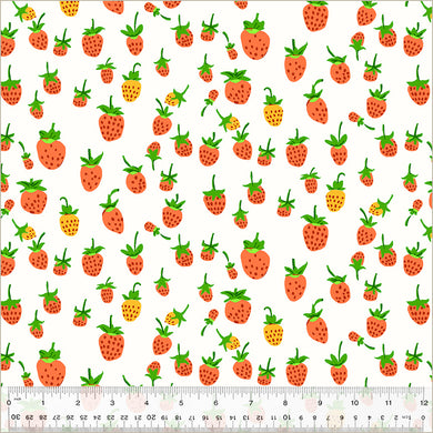 Heather Ross by Studio Edit, Strawberries in White, by Heather Ross for Windham Fabrics, per half-yard
