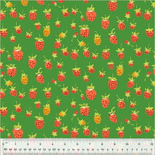 Load image into Gallery viewer, Heather Ross by Studio Edit, Strawberries in Green, by Heather Ross for Windham Fabrics, per half-yard