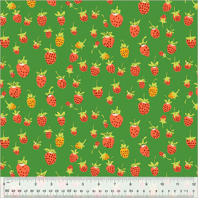 Heather Ross by Studio Edit, Strawberries in Green, by Heather Ross for Windham Fabrics, per half-yard