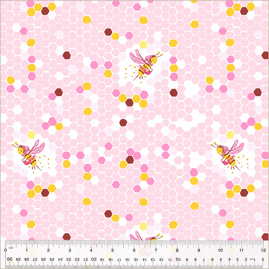 Heather Ross by Studio Edit, Hex Bee in Pink, by Heather Ross for Windham Fabrics, per half-yard