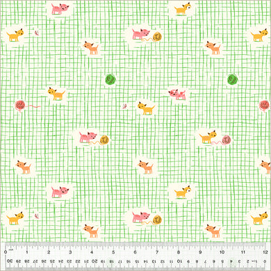 Heather Ross by Studio Edit, Kitten Plaid in Green, by Heather Ross for Windham Fabrics, per half-yard