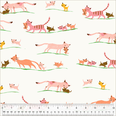 Heather Ross by Studio Edit, Mother Cats in Cream, by Heather Ross for Windham Fabrics, per half-yard