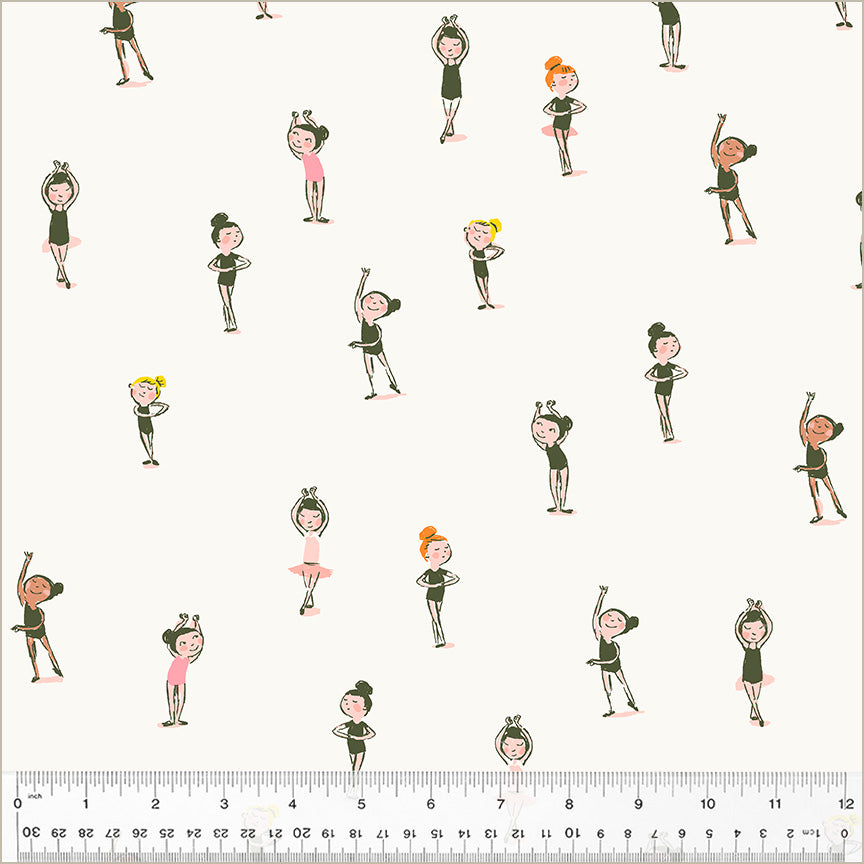 Heather Ross by Studio Edit, Ballerinas in Cream, by Heather Ross for Windham Fabrics, per half-yard