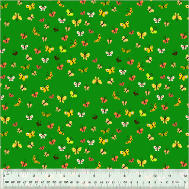 Heather Ross by Studio Edit, Butterflies in Green, by Heather Ross for Windham Fabrics, per half-yard