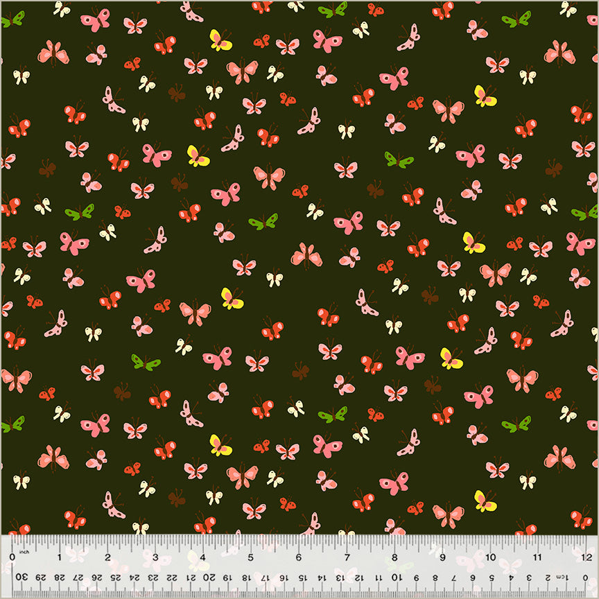 Heather Ross by Studio Edit, Butterflies in Mud, by Heather Ross for Windham Fabrics, per half-yard