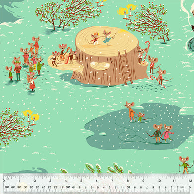 Heather Ross by Studio Edit, Christmas Mice in Aqua, by Heather Ross for Windham Fabrics, per half-yard