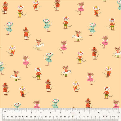 Heather Ross by Studio Edit, Nutcracker Mice in Peach, by Heather Ross for Windham Fabrics, per half-yard