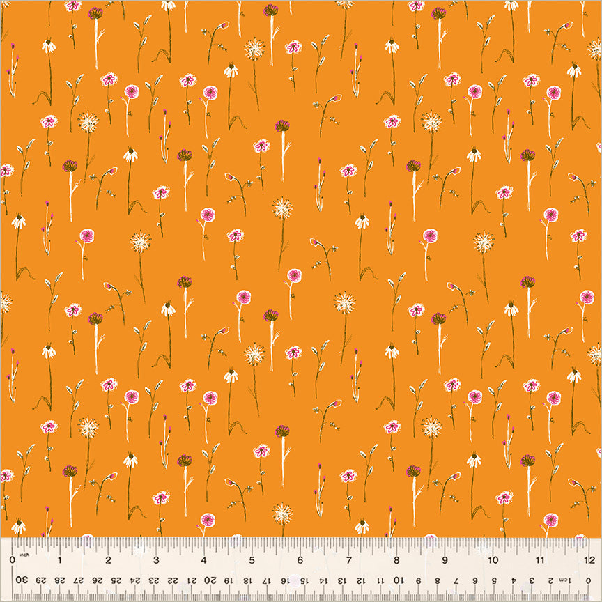 Heather Ross by Studio Edit, Wildflowers in Orange, by Heather Ross for Windham Fabrics, per half-yard