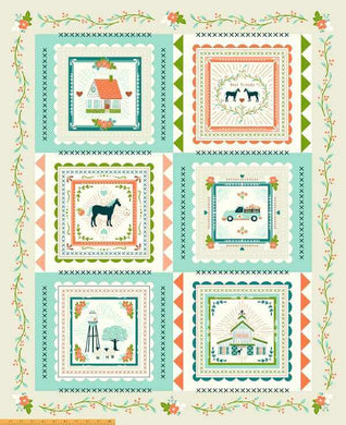 Cottage Farm, Cottage Farm Panel in Ivory by Judy Jarvi for Windham Fabrics, per panel