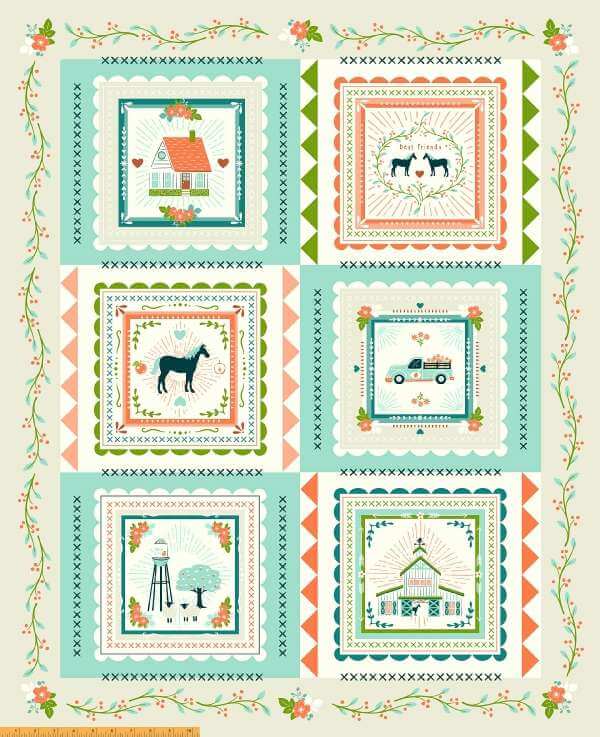 Cottage Farm, Cottage Farm Panel in Ivory by Judy Jarvi for Windham Fabrics, per panel
