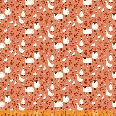 Cottage Farm, Happy Day in Rosy by Judy Jarvi for Windham Fabrics, per half yard