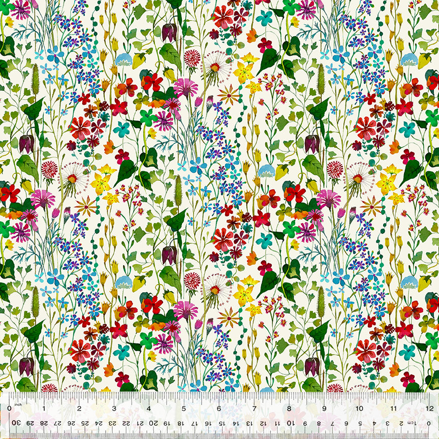 Gardenia by Sally Kelly, Posie in Ivory, per half-yard