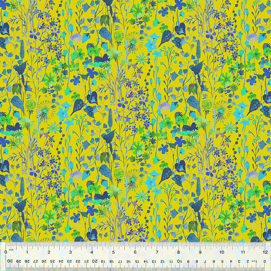 Gardenia by Sally Kelly, Posie in Chartreuse, per half-yard