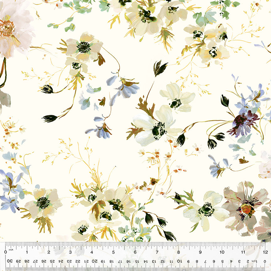 Perennial by Kelly Ventura, Wild Anemone in Ivory, per half-yard