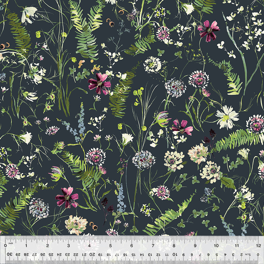 Perennial by Kelly Ventura, Flowerfield in Indigo, per half-yard