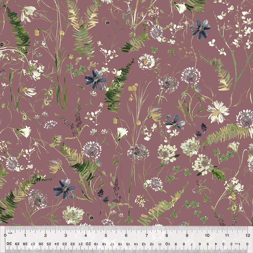 Perennial by Kelly Ventura, Flowerfield in Mauve, per half-yard