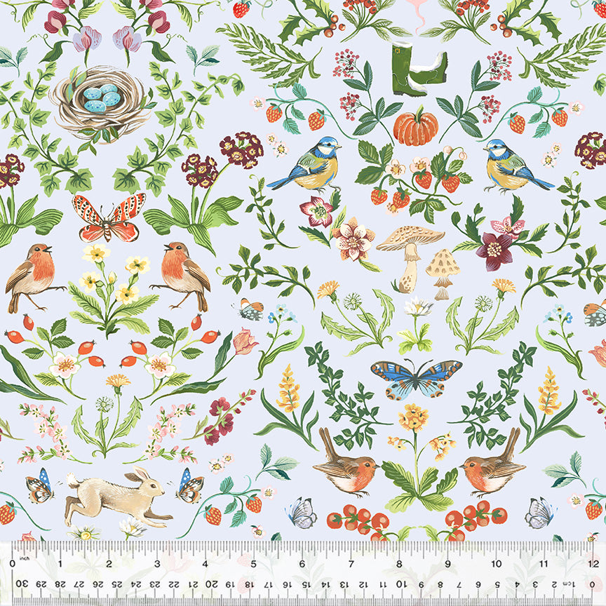 Robin by Clare Therese Gray, Robin's Nest in Dew, per half-yard