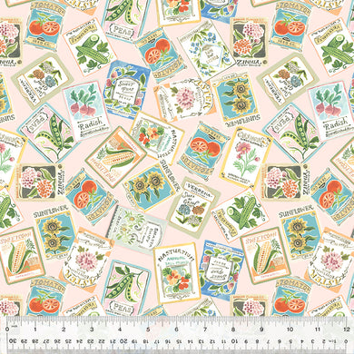 Robin by Clare Therese Gray, Seed Packets in Blush, per half-yard