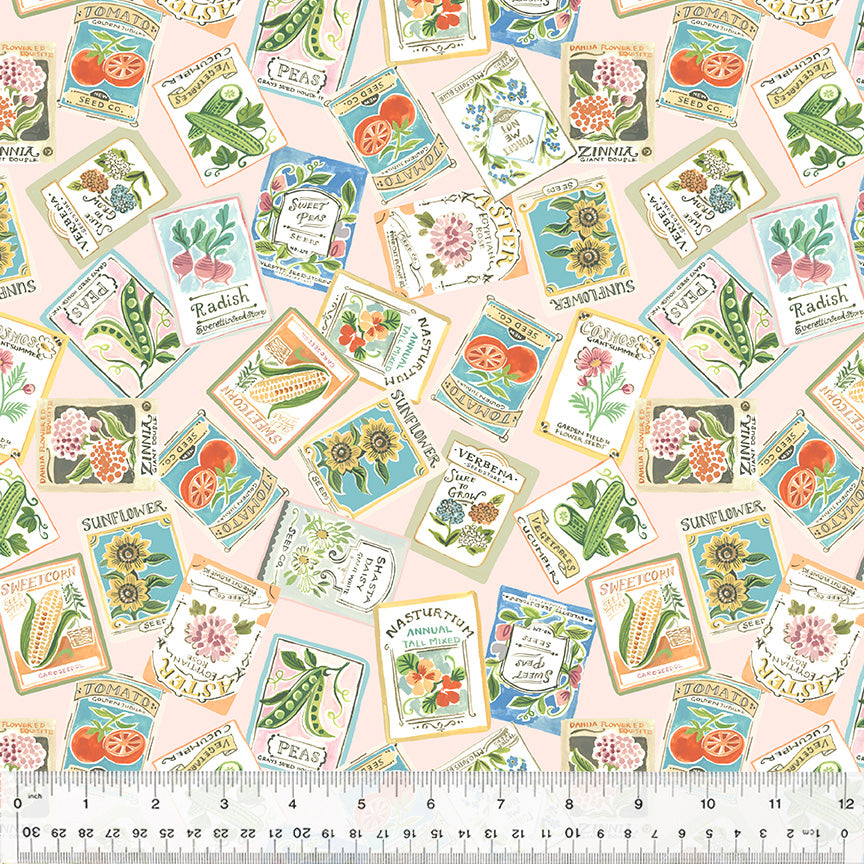 Robin by Clare Therese Gray, Seed Packets in Blush, per half-yard
