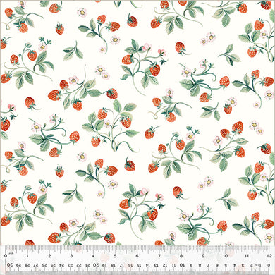 Robin by Clare Therese Gray, Strawberries in Ivory, per half-yard