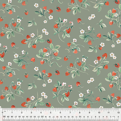Robin by Clare Therese Gray, Strawberries in Dark Sage, per half-yard