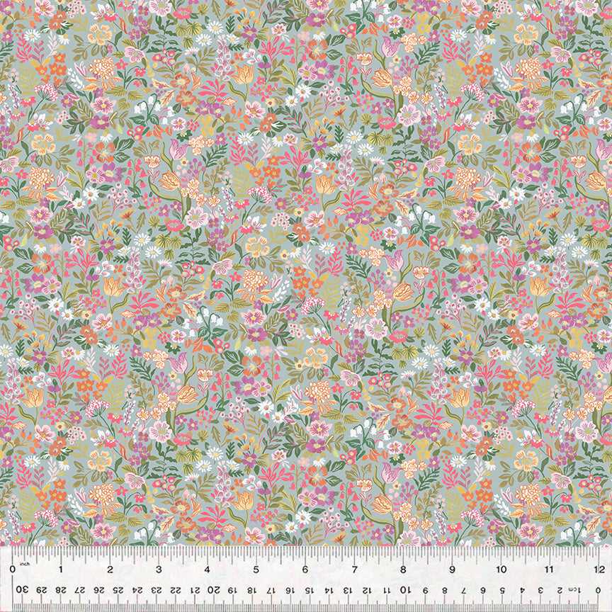 Robin by Clare Therese Gray, Ditsy Garden in Grey, per half-yard
