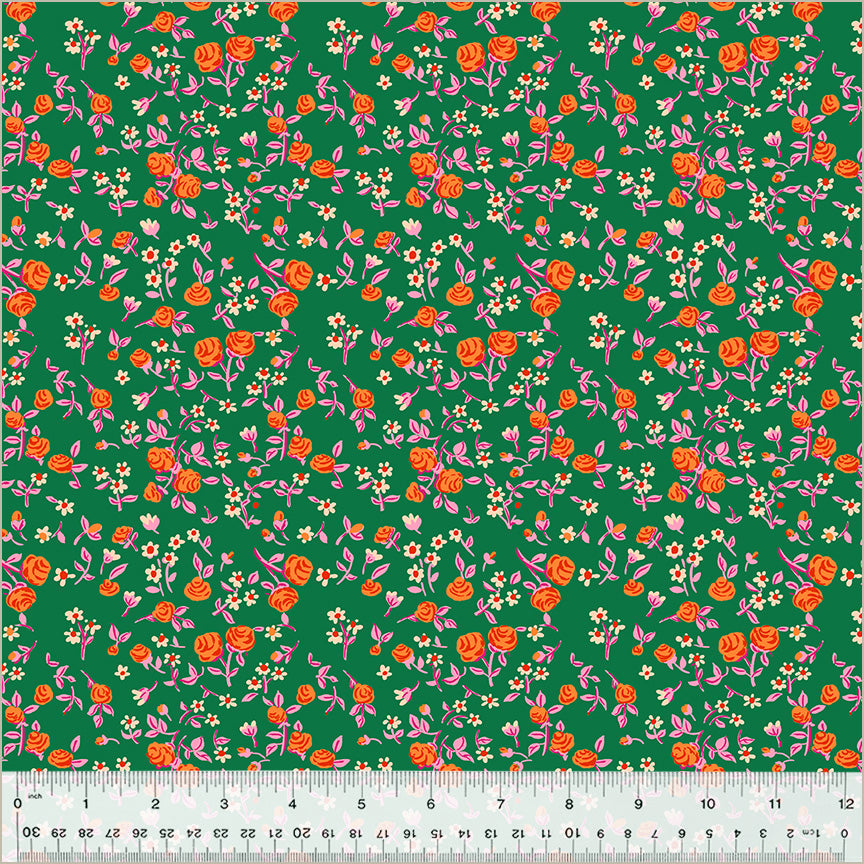 Heather Ross by Hand, Mousy Floral in Emerald, by Heather Ross for Windham Fabrics, per half-yard