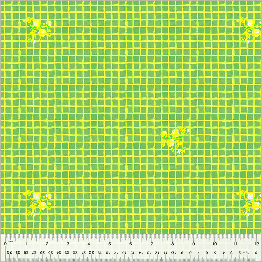 Heather Ross by Hand, Windowpane in Green, by Heather Ross for Windham Fabrics, per half-yard