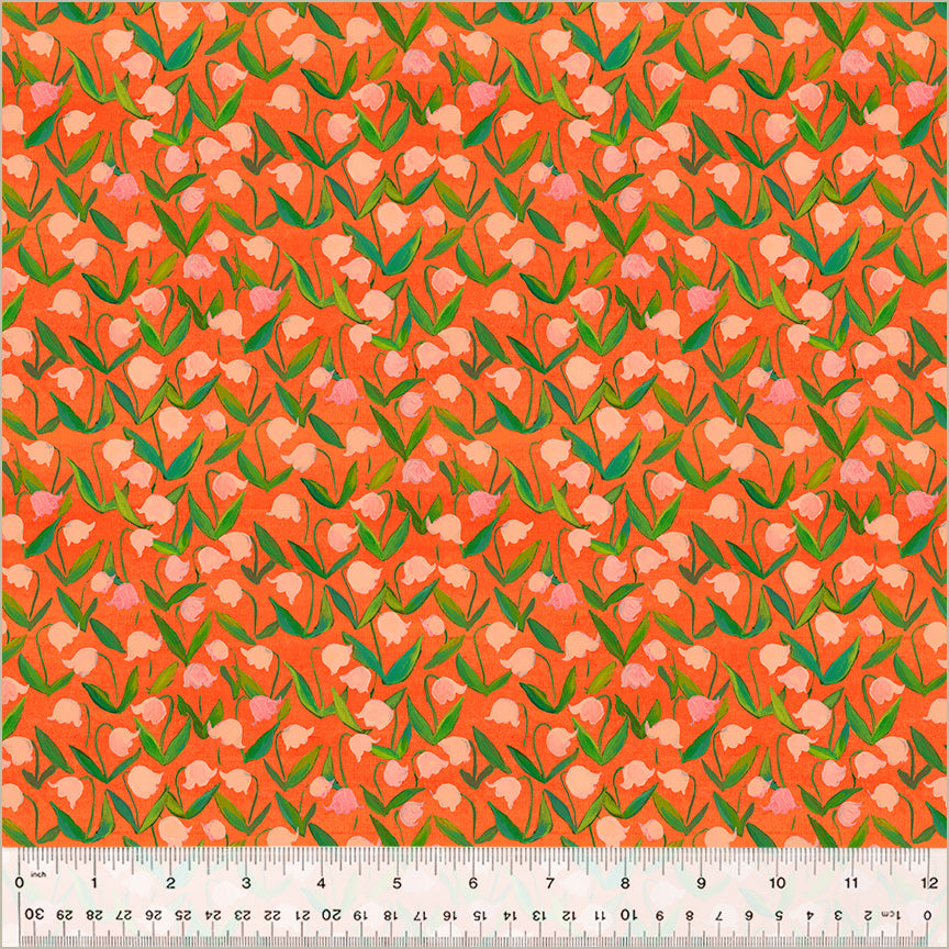 Heather Ross by Hand, Flowerbed in Coral, by Heather Ross for Windham Fabrics, per half-yard