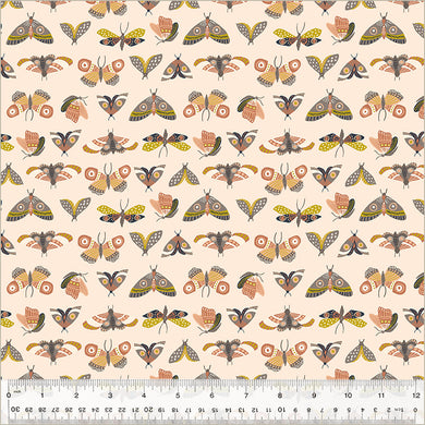 Under the Canopy by Jennifer Moore / Monaluna, Moonlit Moths in Blush, per half-yard