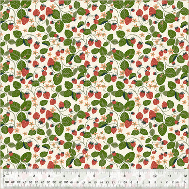 Under the Canopy by Jennifer Moore / Monaluna, Strawberry Fields in Ivory, per half-yard