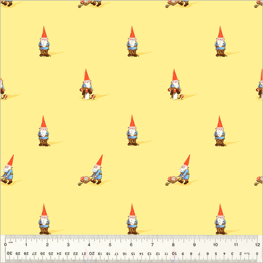 Heather Ross by Studio Edit, Gnomes in Yellow, by Heather Ross for Windham Fabrics, per half-yard