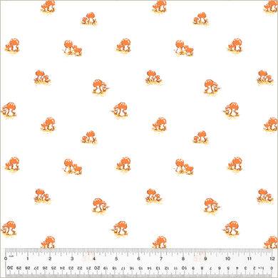Heather Ross by Studio Edit, Mushrooms in White, by Heather Ross for Windham Fabrics, per half-yard