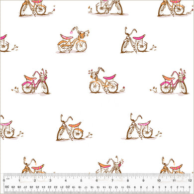 Heather Ross by Studio Edit, Dream Bike in White, by Heather Ross for Windham Fabrics, per half-yard