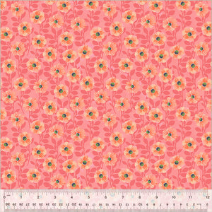 Wild Meadow by Sue Miano, Climbing Floral in Flamingo, per half-yard