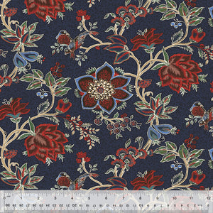 Duchess by Williamsburg, Scarlet Serenade in Navy, per half-yard