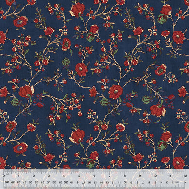 Duchess by Williamsburg, Blooming Vine in Indigo, per half-yard